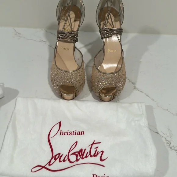 Christian Louboutin Maia La Bella Alta Strass lace up pumps size 40.5 new - Picture 5 of 13